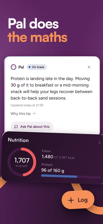 Pal app screenshot. Pal does the maths: a daily tip and nutrition summary.
